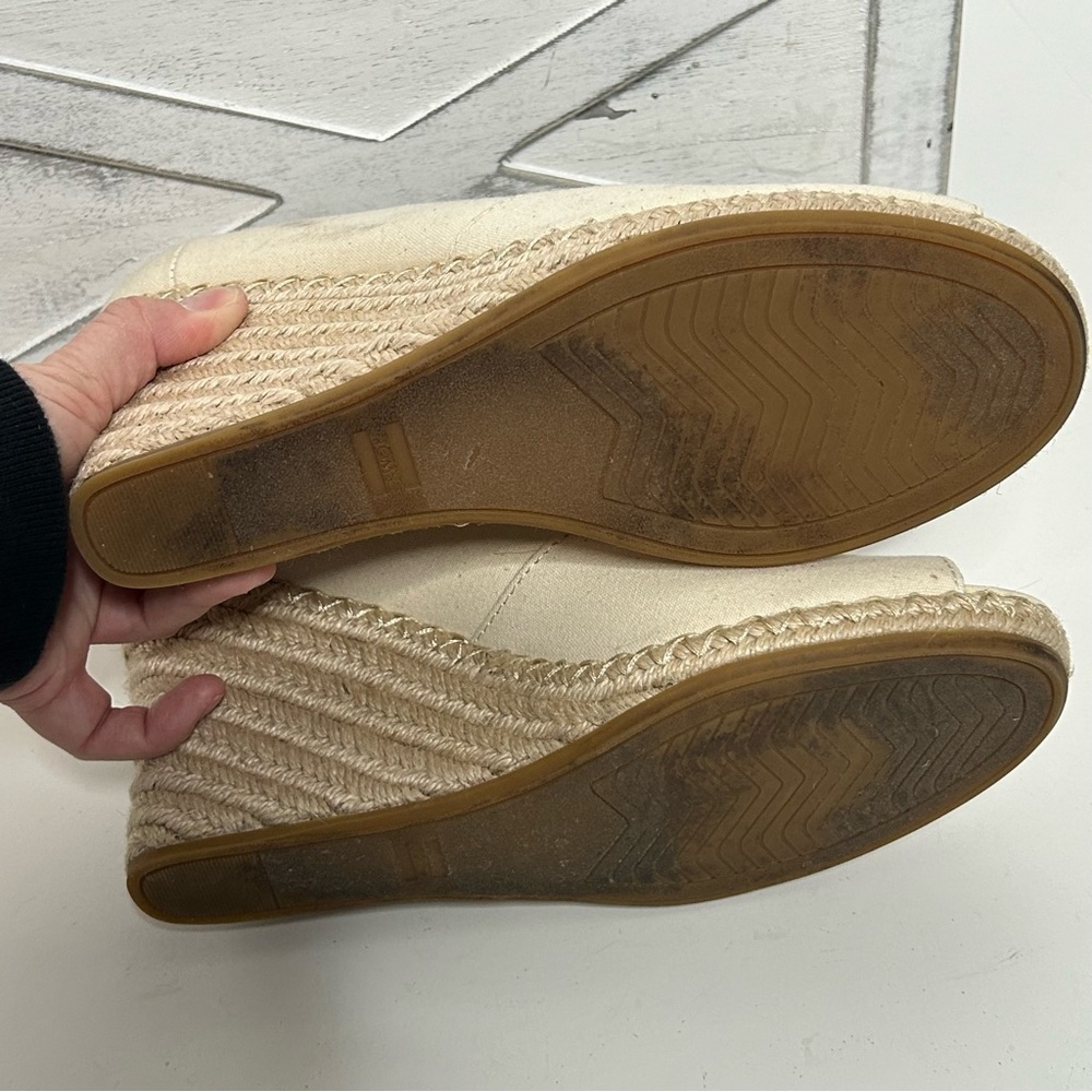 Toms Michele Canvas Peep Toe Wedge Espadrilles - Picture 15 of 16